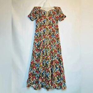 Vintage Arianna Crochet Collar Peasant Floral Maxi Dress Size 7 Cottagecore